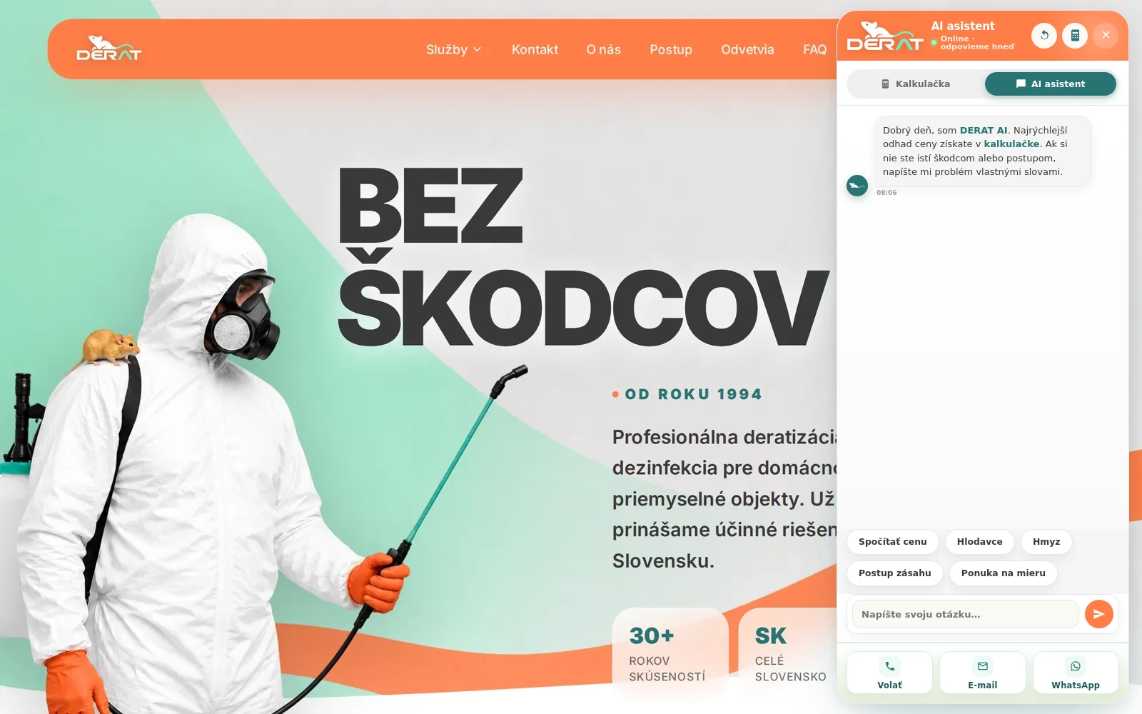 Web DERAT s otvoreným chatbotom